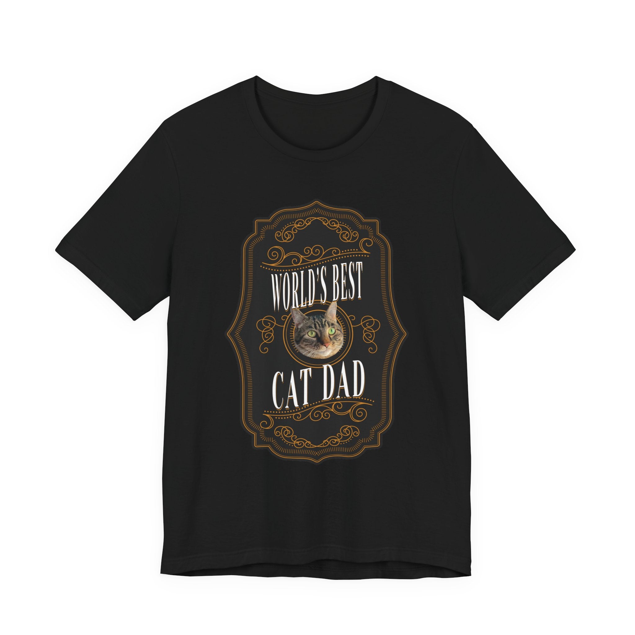 Customizable World's Best Cat Dad Whiskey Label T-Shirt - Dark